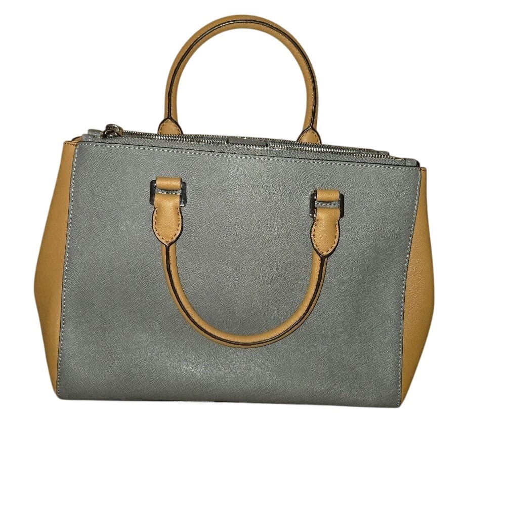 Michael Kors Sutton Medium Satchel Grey Tan Saffiano Leather Handbag Crossbody - Picture 4 of 4